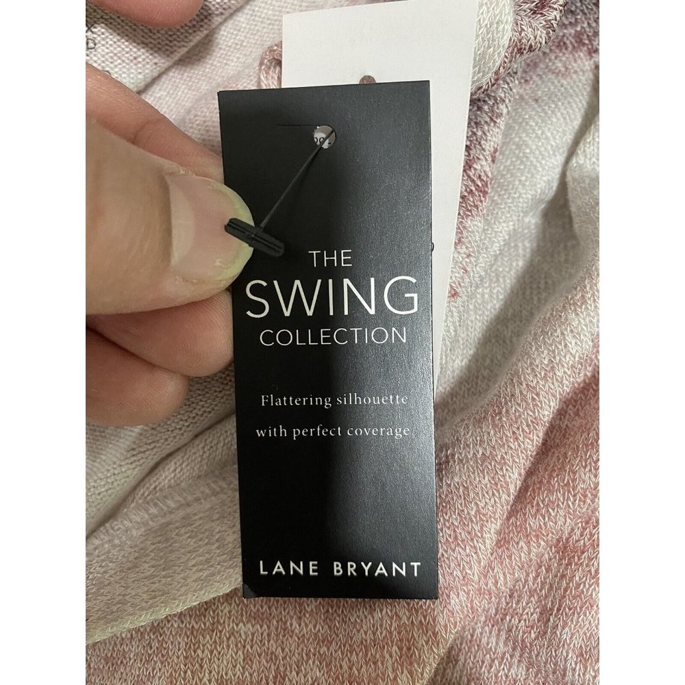 Lane Bryant Women’s Sweater Swing Top Striped White Pink Brown Knit Size 18/20 - Picture 5 of 11